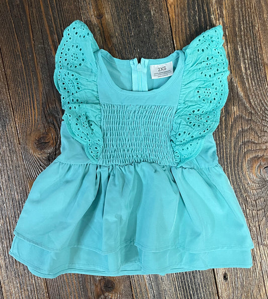 Teal Eyelet Ruffle Top