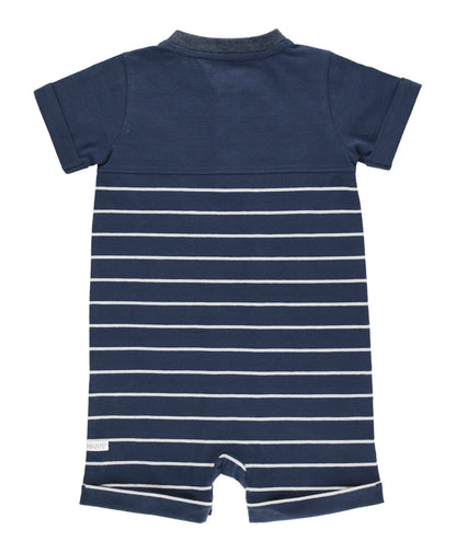 RuggedButts Navy & Gray Stripe Henley Romper
