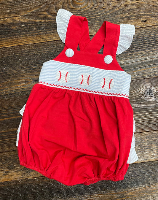 TS Baseball Smocked Ruffle Bubble