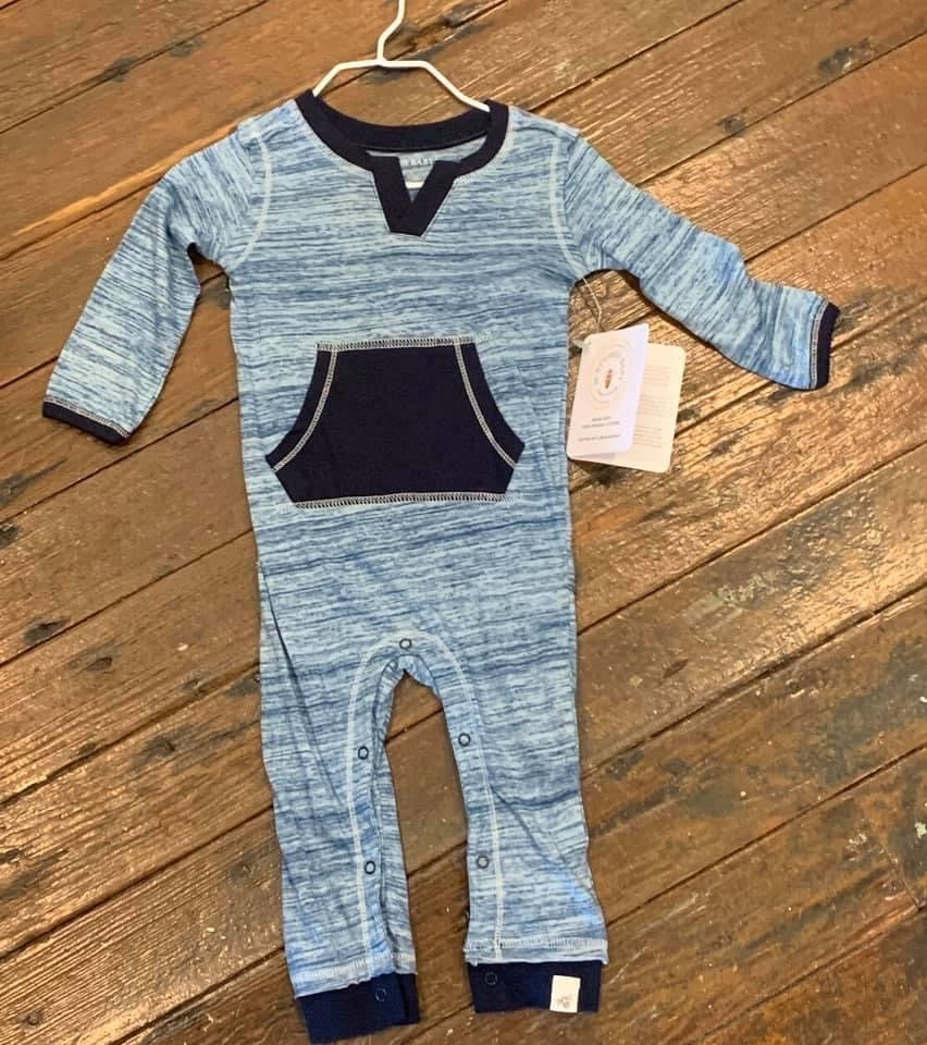 BB Blue Kangaroo Pocket Romper