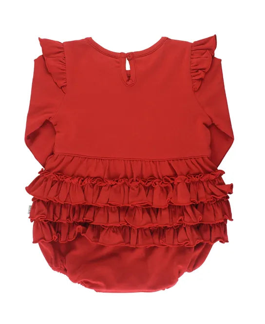 RuffleButts Red Flutter Bubble Romper