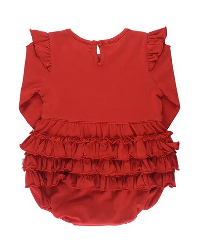 RuffleButts Red Flutter Bubble Romper