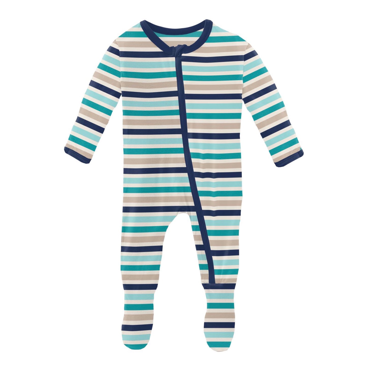 Kickee Pants Sand and Sea Stripe Footie with Zipper