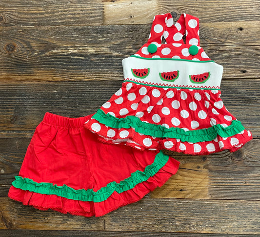 Three Sisters Watermelon Smocked Short Set