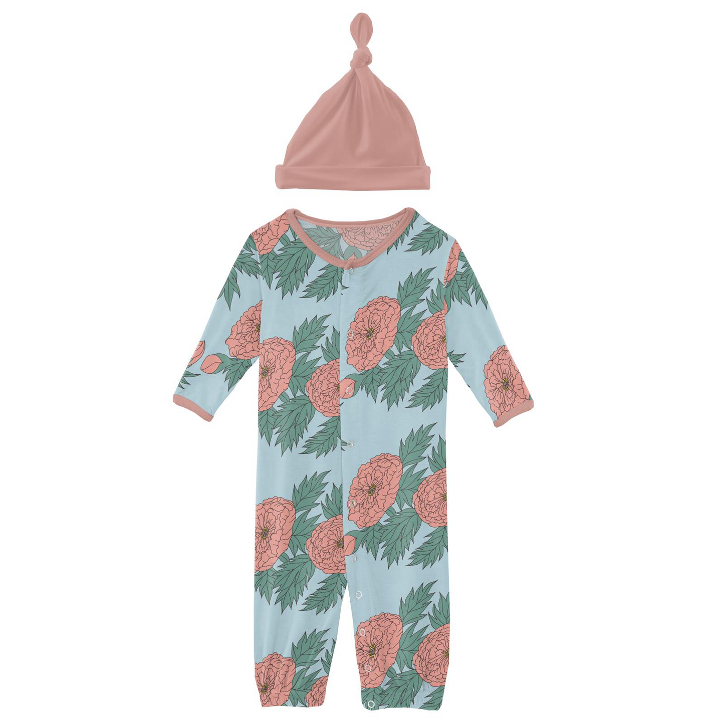 Kickee Pants Spring Sky Floral Layette Gown Converter & Single Knot Hat Set