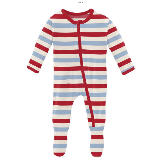 Kickee Pants Anniversary Balloon Stripe Footie with Zipper