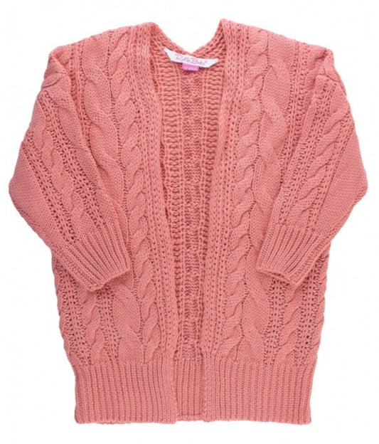 RuffleButts Dusty Rose Chunky Knit Open Style Cardigan