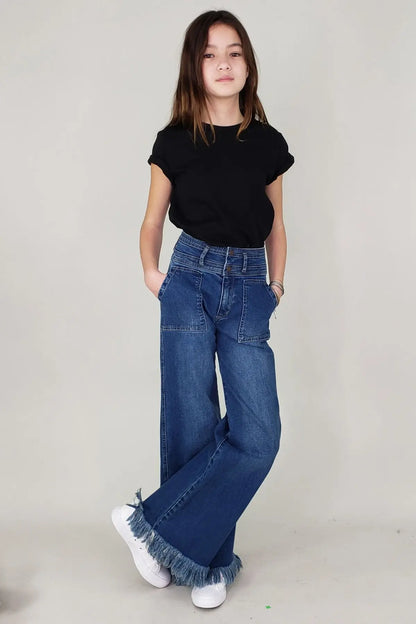 Tractr Wide Leg Fray Hem 23313 *