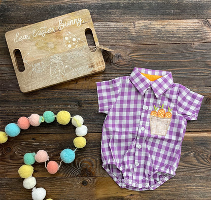 Purple Gingham Carrot Onesie