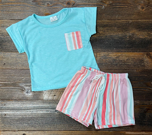 Baby Blue Striped Short Set