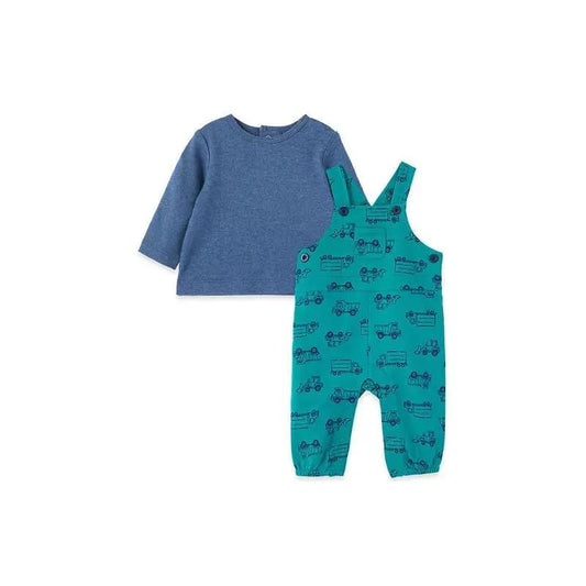 Little Me Teal Trucks Overall Set