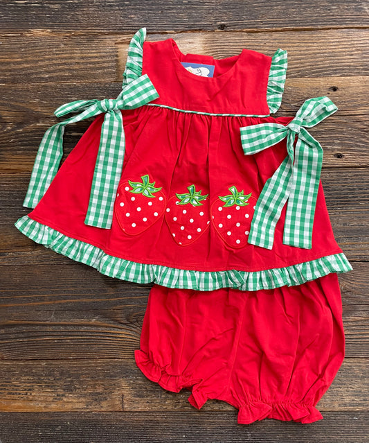 Three Sisters Strawberry Appliqué Bloomer Set