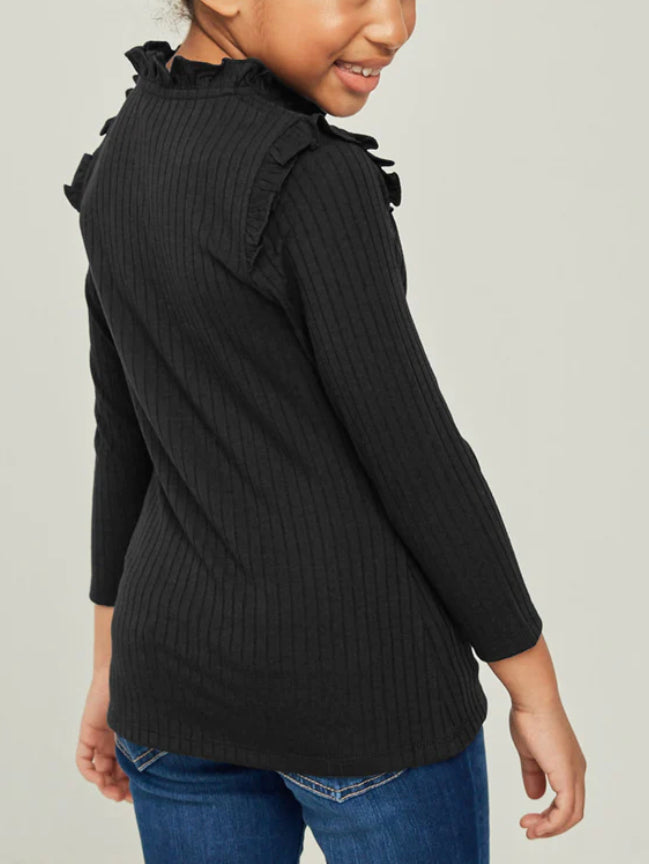Hayden Ribbed Ruffle Mock Neck LS Top  G6452