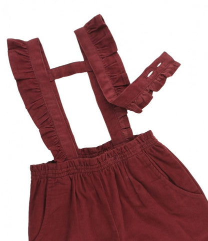 RuffleButts Rosewood Corduroy Ruffle Strap Pant