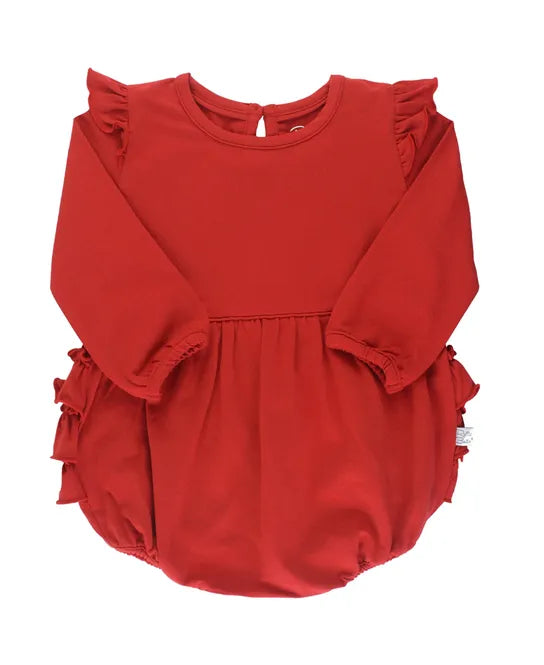 RuffleButts Red Flutter Bubble Romper
