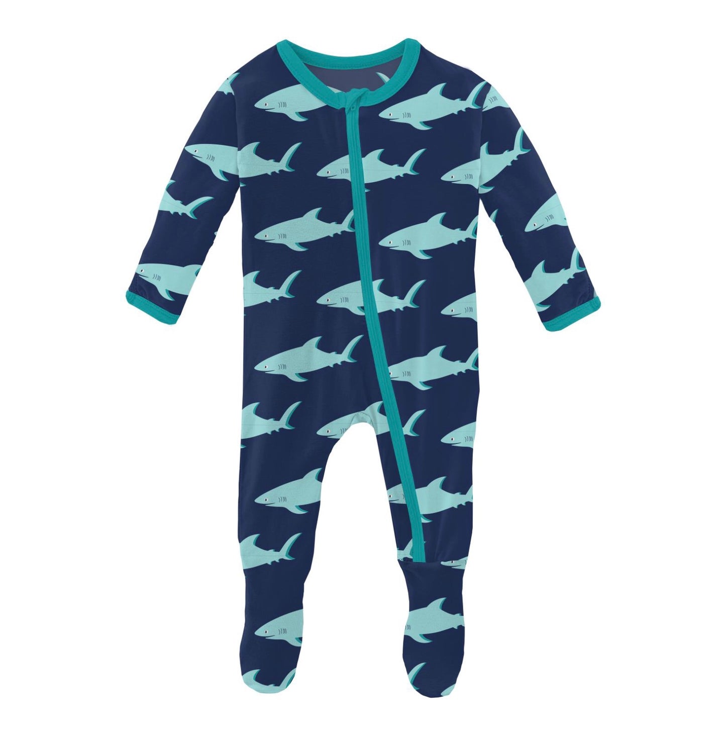 Kickee Pants Flag Blue Sharky Footie with Zipper