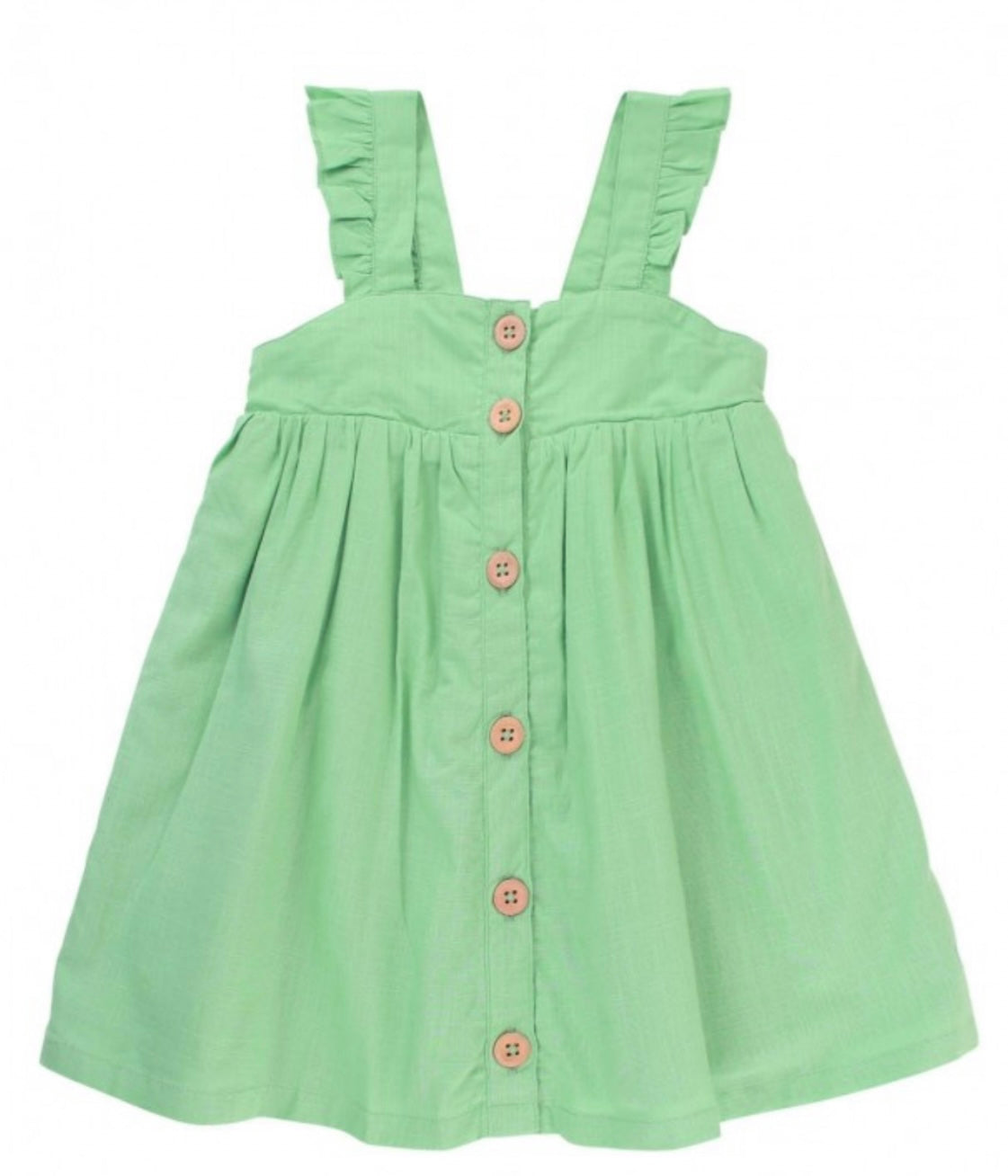 RuffleButts Dusty Jade Slub Flutter Button Front Dress