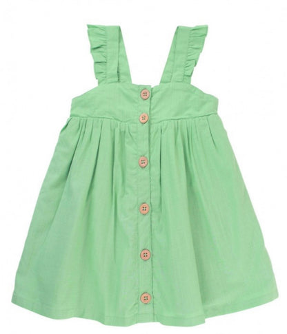 RuffleButts Dusty Jade Slub Flutter Button Front Dress