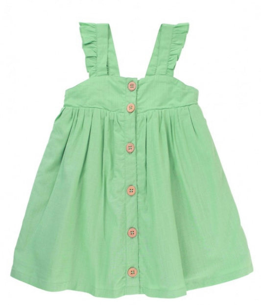 RuffleButts Dusty Jade Slub Flutter Button Front Dress