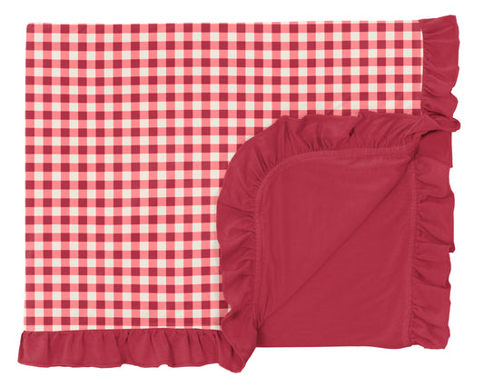 Kickee Pants Wild Strawberry Gingham Print Ruffle Toddler Blanket