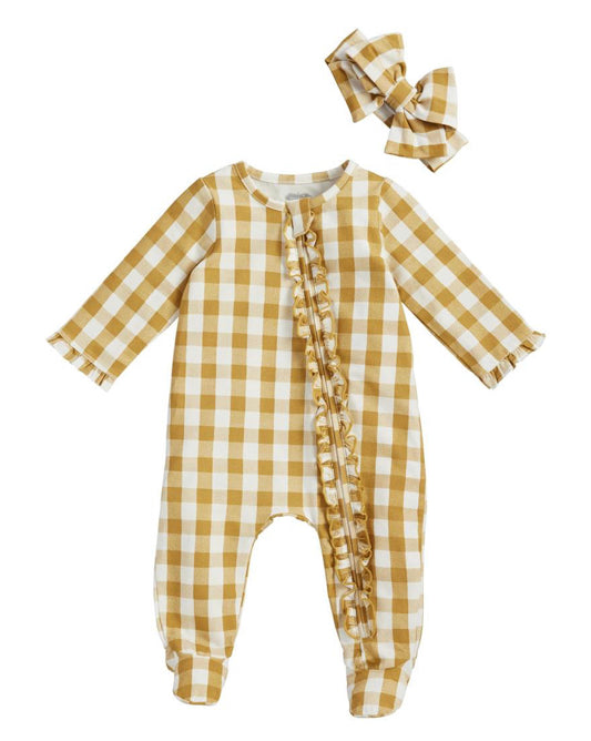 Mudpie Mustard Gingham Sleeper