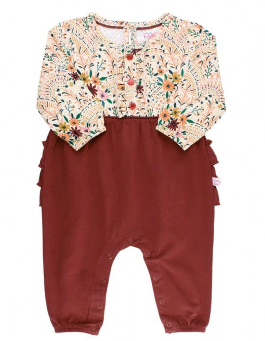 RuffleButts Lace is More Ruffle Henley Placket Jumpsuit