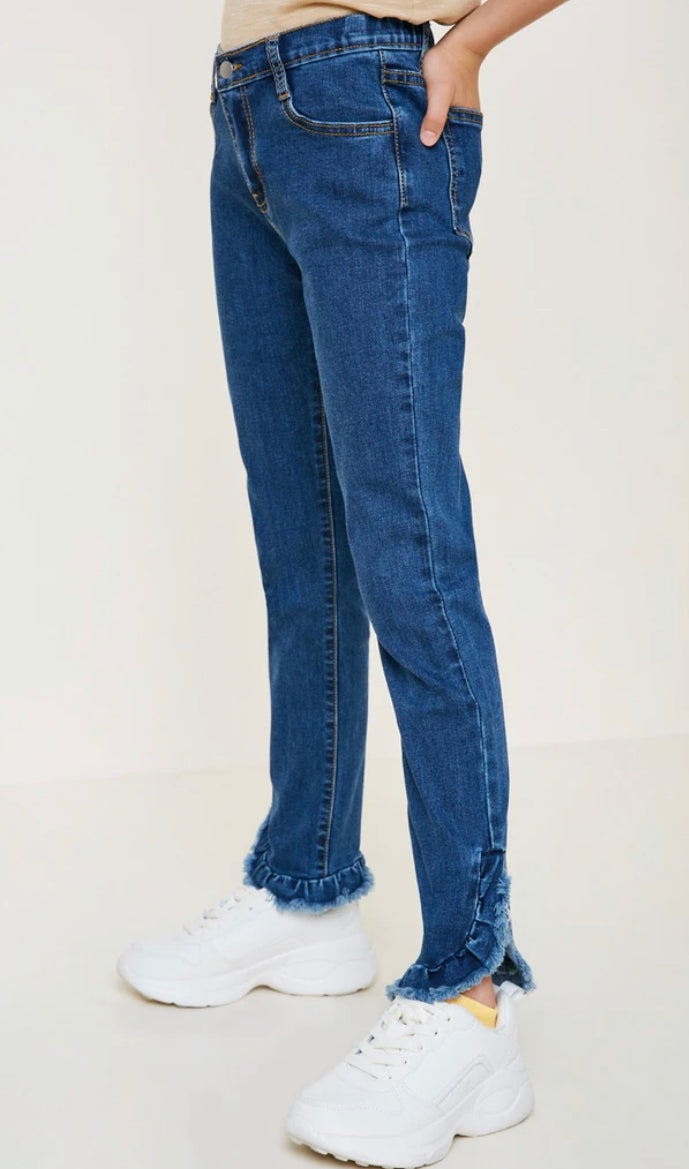 Hayden Girls Distressed Ruffle Hem Jeans 4620 *