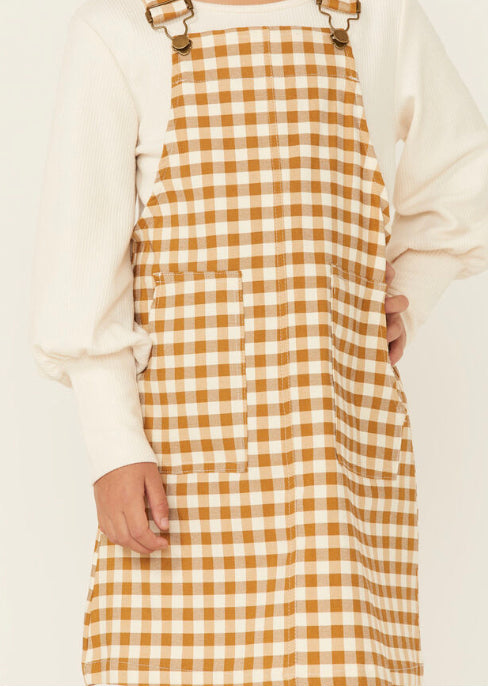 Hayden Mustard Checkered Overall Dress 4303