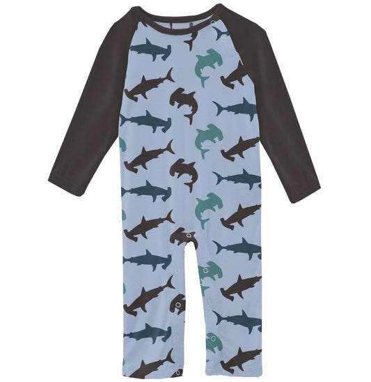 Kickee Pants Pond Hammerhead Long Sleeve Raglan Romper