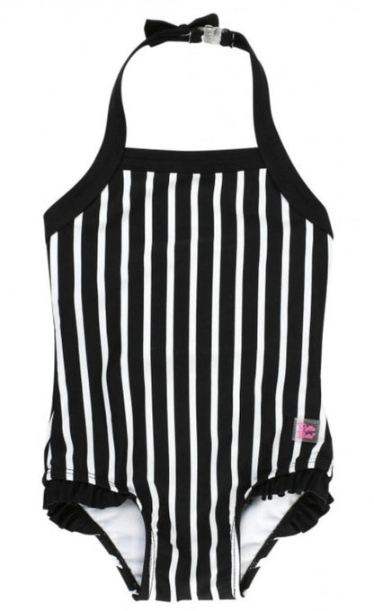 RuffleButts Black&White Stripe Halter One Piece