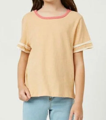 Hayden Apricot Stripe Sleeve Knit Tee 3386