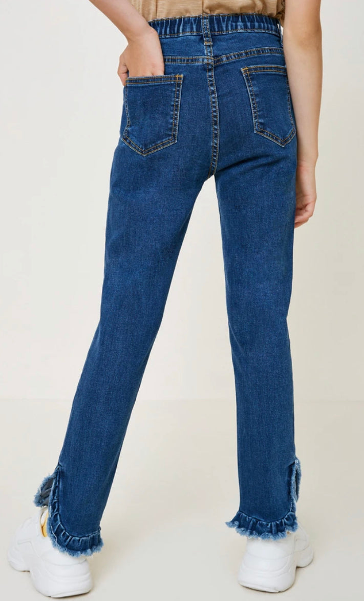 Hayden Girls Distressed Ruffle Hem Jeans 4620 *