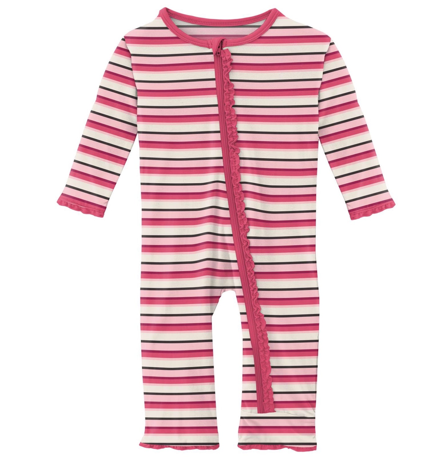 Kickee Pants Winter Rose Stripe Muffin Coverall with Zipper