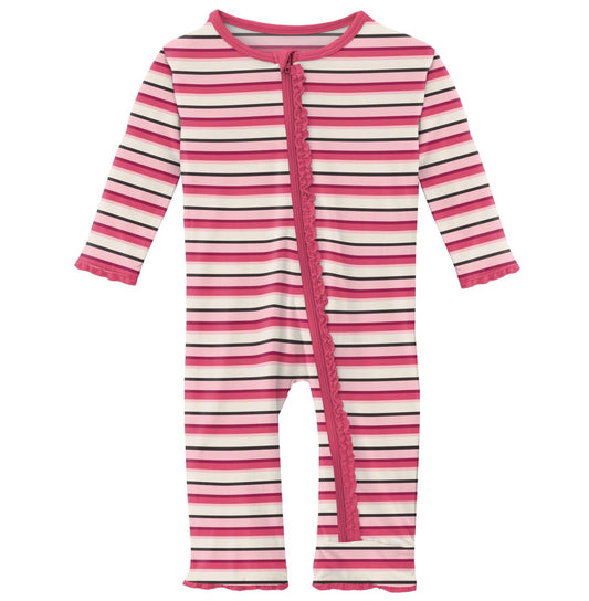 Kickee Pants Winter Rose Stripe Muffin Coverall with Zipper