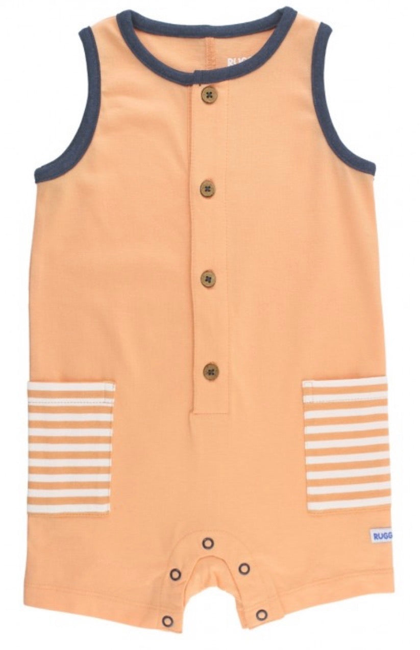 RuggedButts Melon Striped Pocket Romper