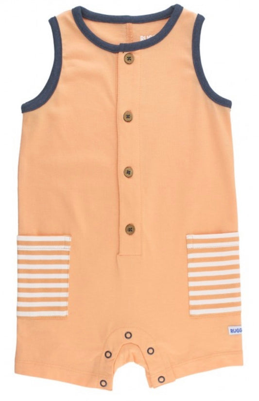 RuggedButts Melon Striped Pocket Romper