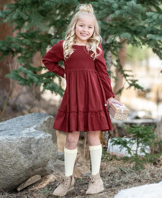 RuffleButts Woven Luxe Smocked Dress