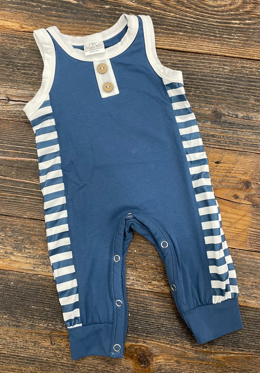 Blue Striped Button Romper
