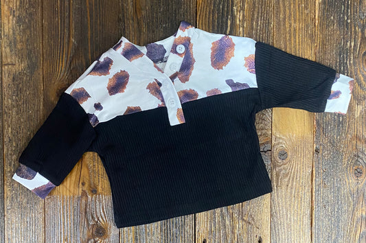 Cow Print & Black Waffle Top