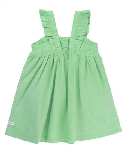 RuffleButts Dusty Jade Slub Flutter Button Front Dress