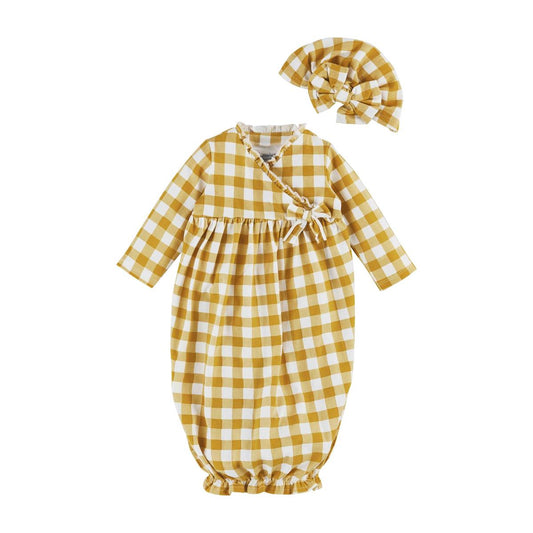 Mudpie Mustard Gingham Gown Set