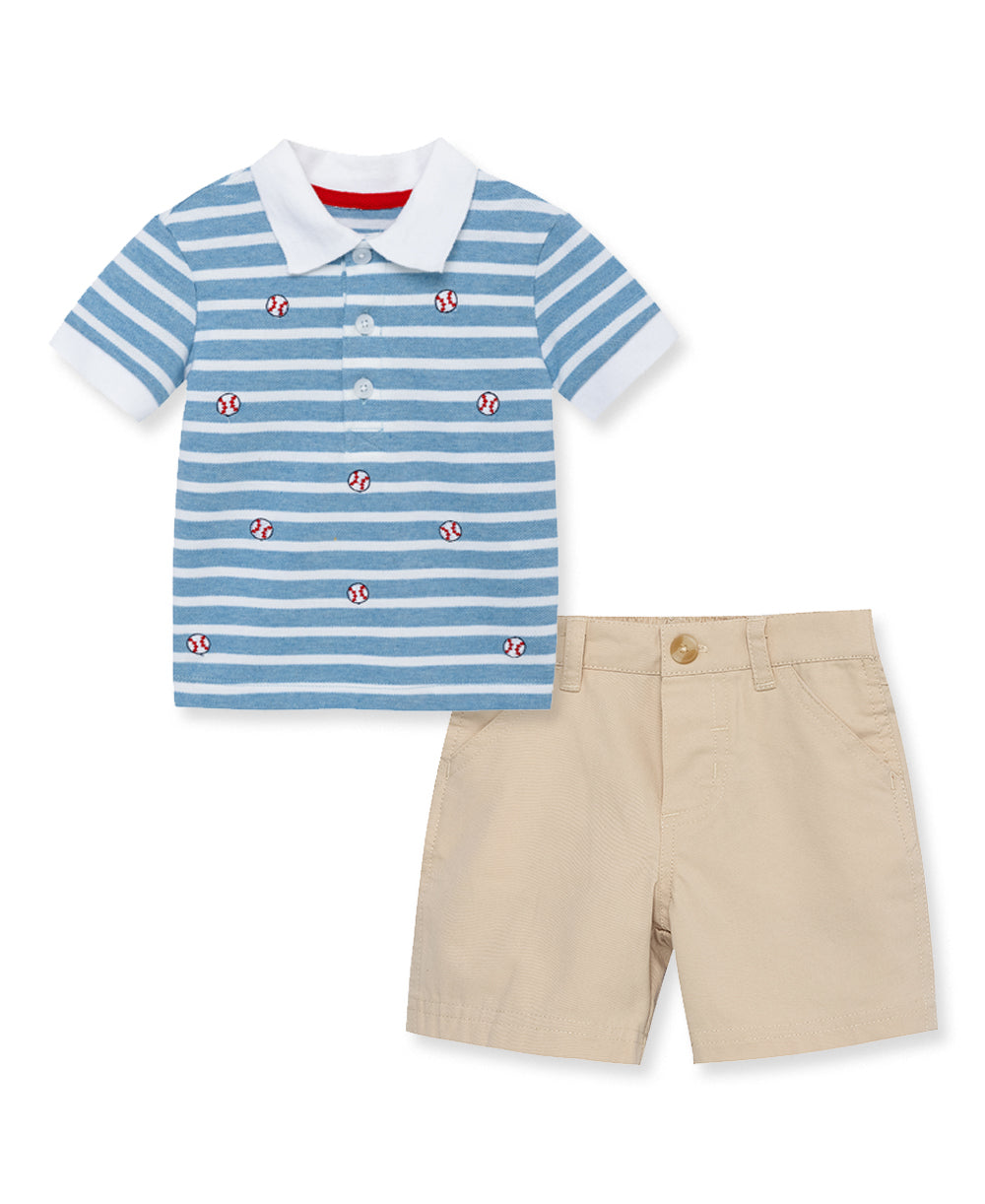 Little Me Baseball Polo Short Set