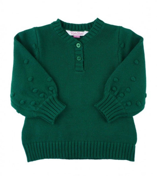 RuffleButts Evergreen V-Neck Bobble Sweater