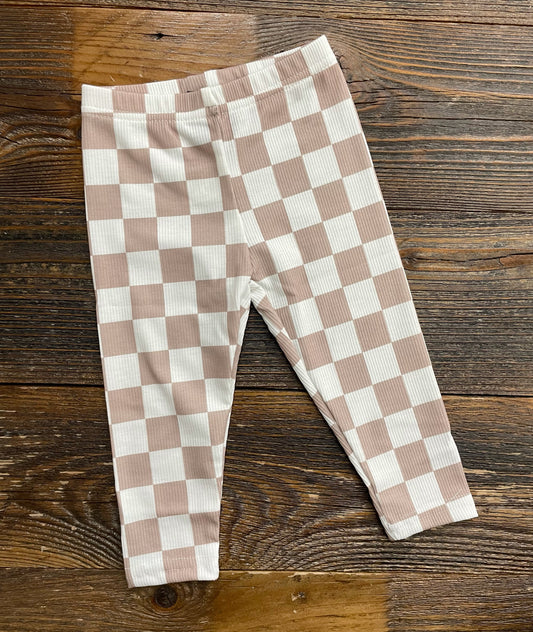 Cream Checker Rib Knit Leggings