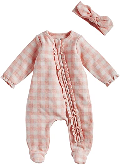 Mudpie Pink Gingham Sleeper & Headband