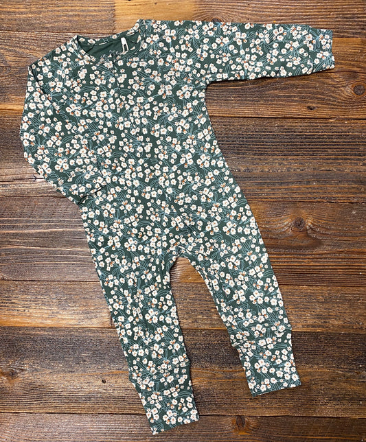 Oliver & Rain Pine Green Floral Print Unionsuit