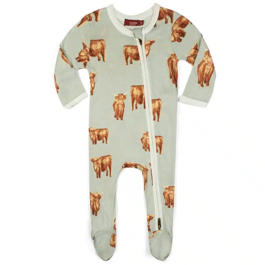 Milkbarn Highland Cow Bamboo Zipper Footed Romper