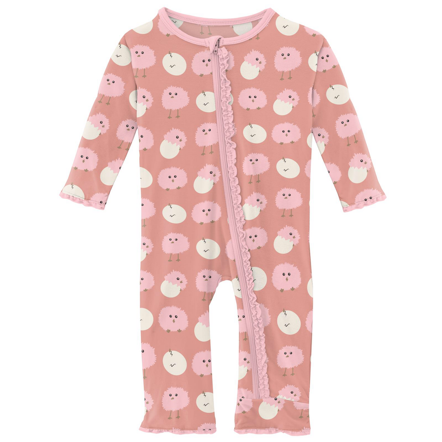 Kickee Pants Blush Peep Peeps Muffin Ruffle Coverall with Zipper