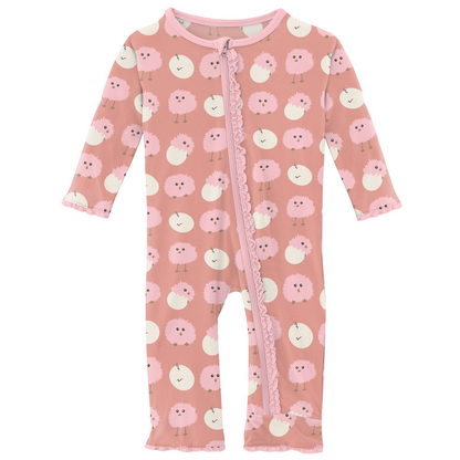 Kickee Pants Blush Peep Peeps Muffin Ruffle Coverall with Zipper