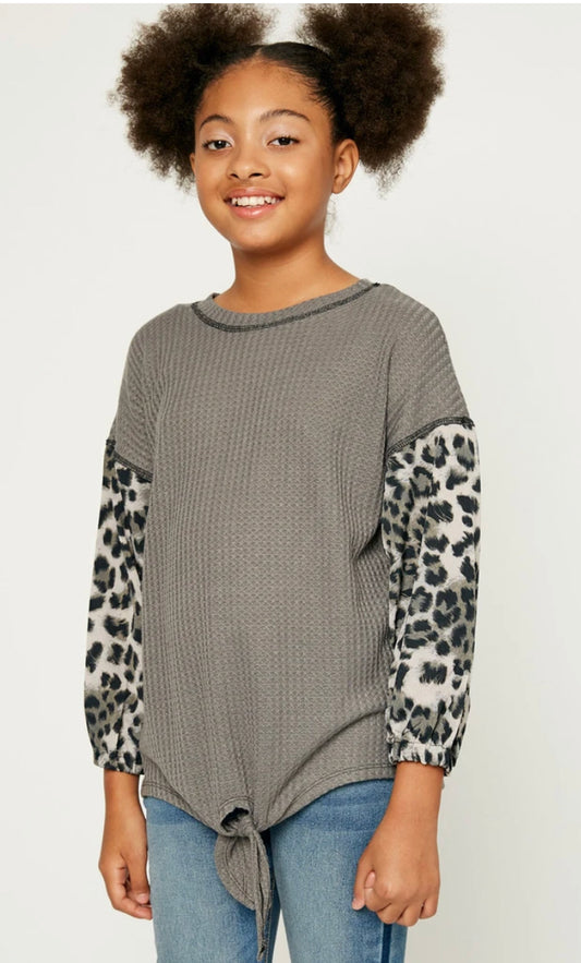 Hayden Girls Contrast Sleeve Tie Front Top 1231